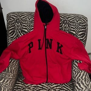 PINK zip up hoodie with Sherpa hood